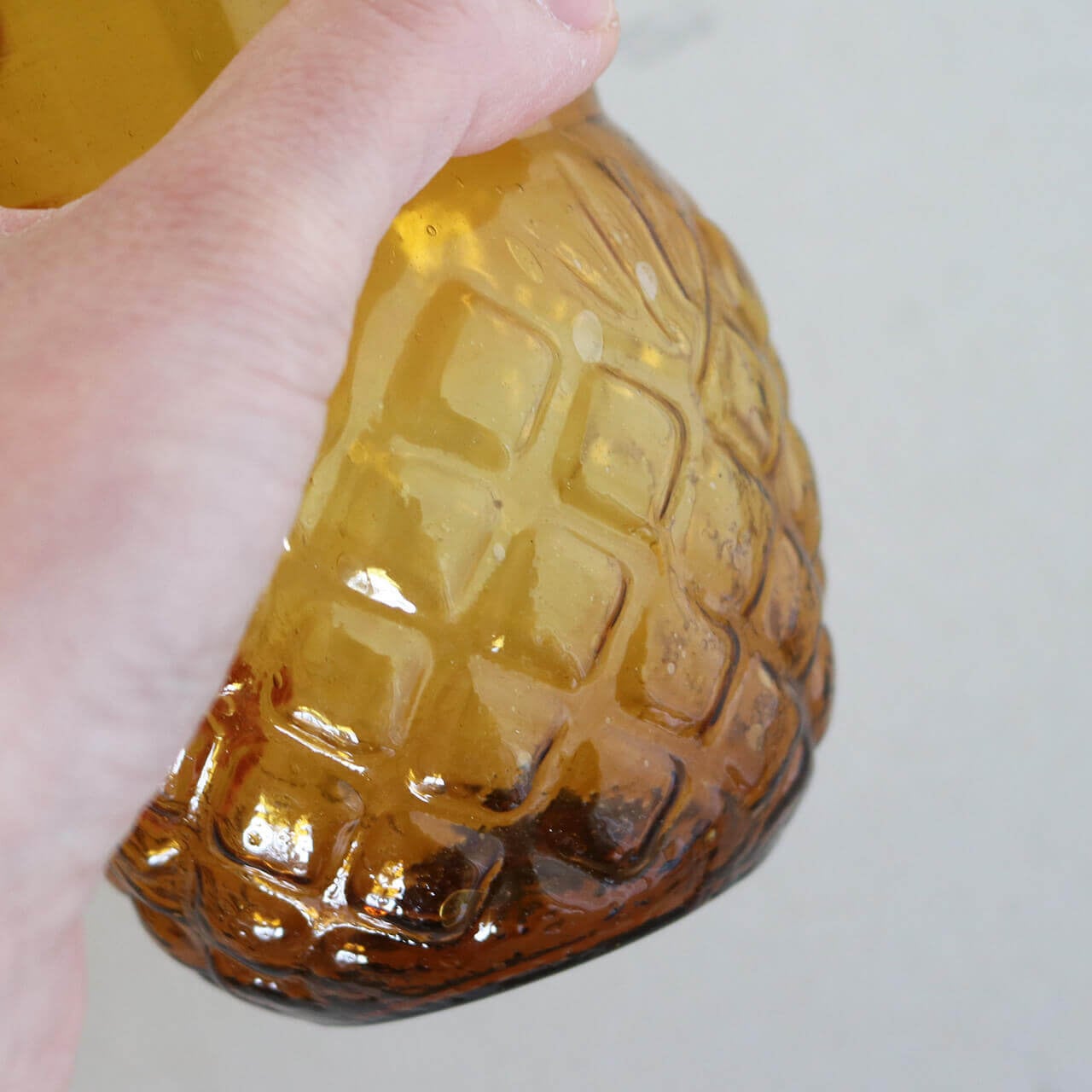 ハンドメイド　ガラス花瓶　黄色　フラワーベース　アンバーガラス　手づくり ガラスベース 13cm アンバー ◇ レトロ アンティーク調 ナチュラル
