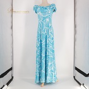 フラダンス 衣装 CC Fashions CCファッション ワンピース ブルー系 青 水色 白 ハワイアンプリント 明るい かわいい タヒチアン 柄 総柄 華やか おしゃれ ダンス衣装 イベント ステージ ハワイアン アロハ ハワイ製 ホワイト系