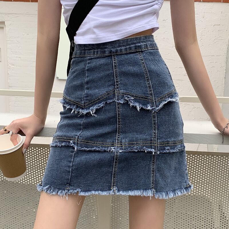 オータムハイウェストAラインスリムスカート ブルーショート 秋物 YY-ファッション1606851202