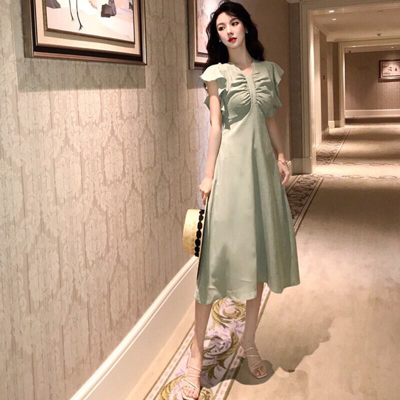 ドレス サマースタンダードウェスト薄手スカート レトロ 大人ガーリー スウィート キュート カジュアル 夏物 ガールズファッション97566329107