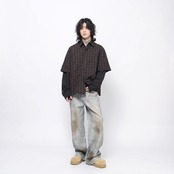 VINTAGE ストリート チェック ロングシャツ T1828