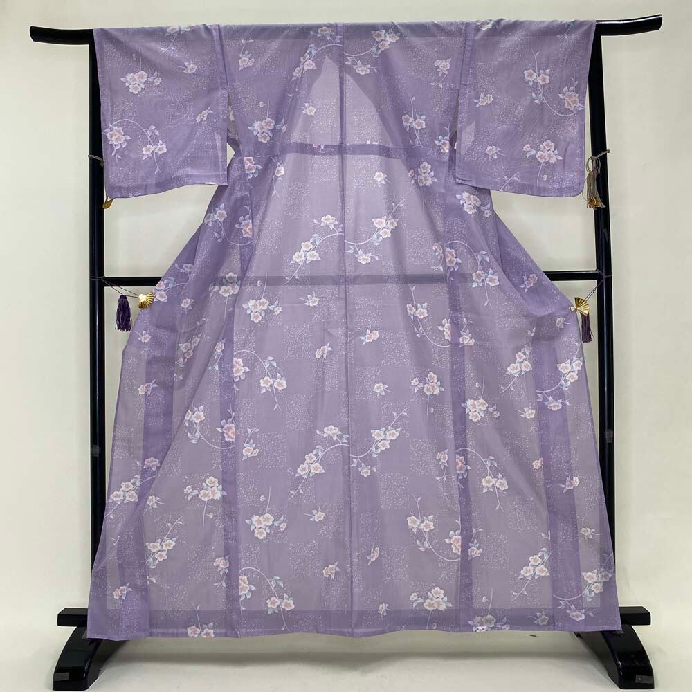 小紋 絽 夏用 洗える着物 夏物 花柄 お洒落着 普段着 ポリエステル 裄  