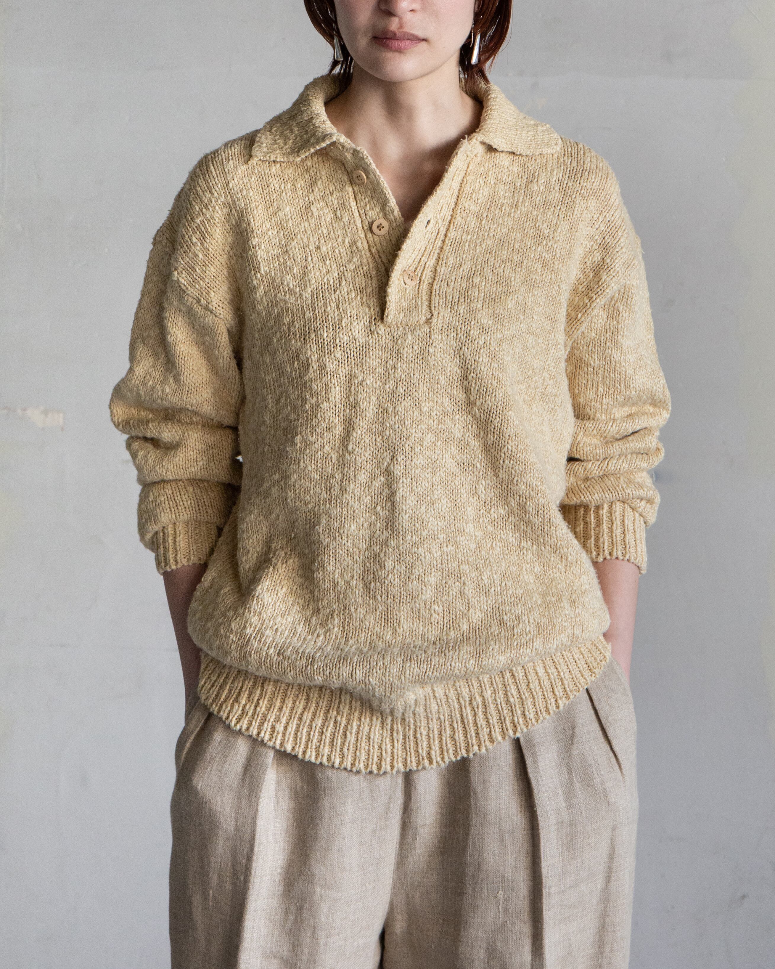 1980-90s linen cotton knit polo
