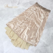 社交ダンス 衣装 スタンダード スカート レッスンウェア レディース ベージュ系 ブラウン系 レース ヒョウ柄 練習着 ステージ衣装 上品 ダンス衣装 レオパード シック エレガント 大人可愛い 舞台衣装 ポリエステル フレアスカート アシンメトリー風 きれいめ 伸縮性 ポケットなし レース風デザイン 丈長め ミドル丈 83cm前後 ゴムウエスト ウエストゴム フィット感 たっぷりフレア