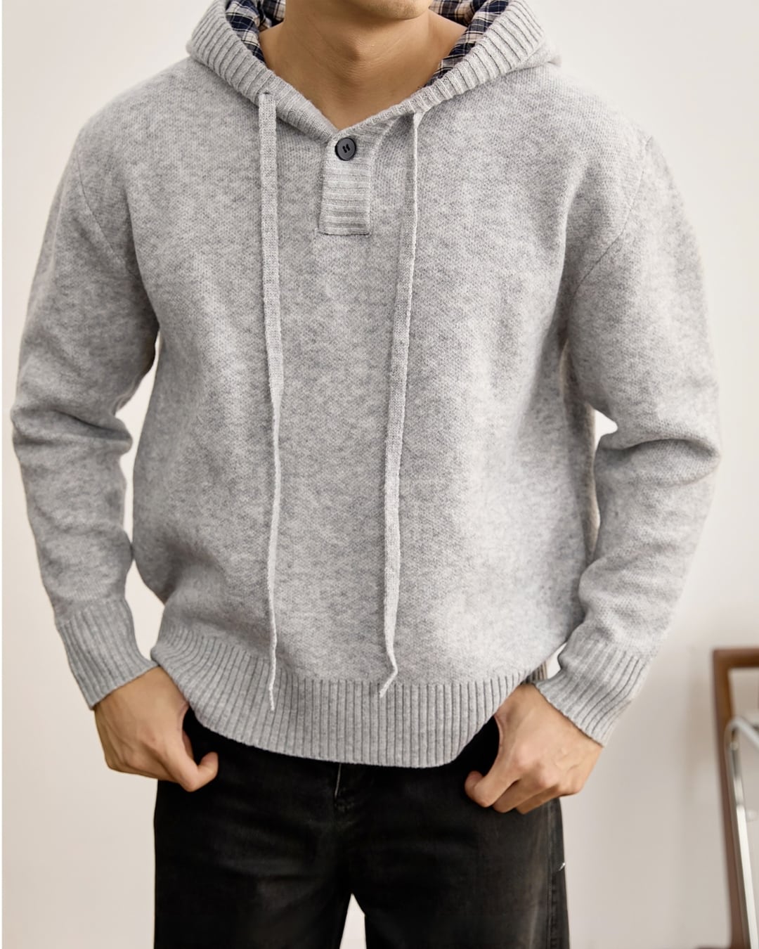 ウールブレンド ニットパーカー 2色 A0127