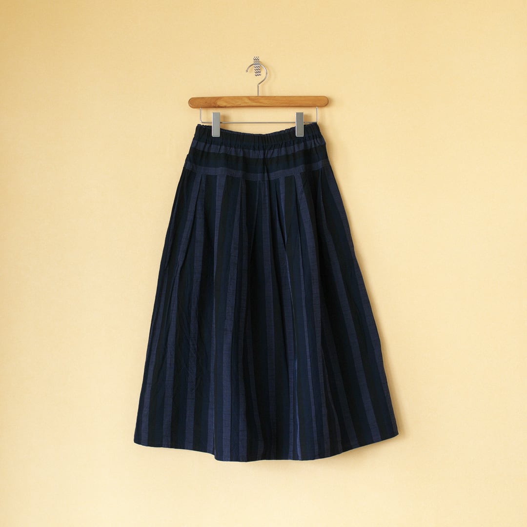 YAMMA ヤンマ産業 会津木綿タックスカート +10cm・黒かつお縞  