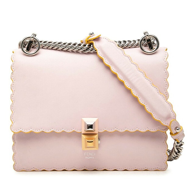 フェンディ KAN I キャナイ 斜め掛け チェーン ショルダーバッグ 8M0381 ピンク シルバー レザー レディース FENDI 中古