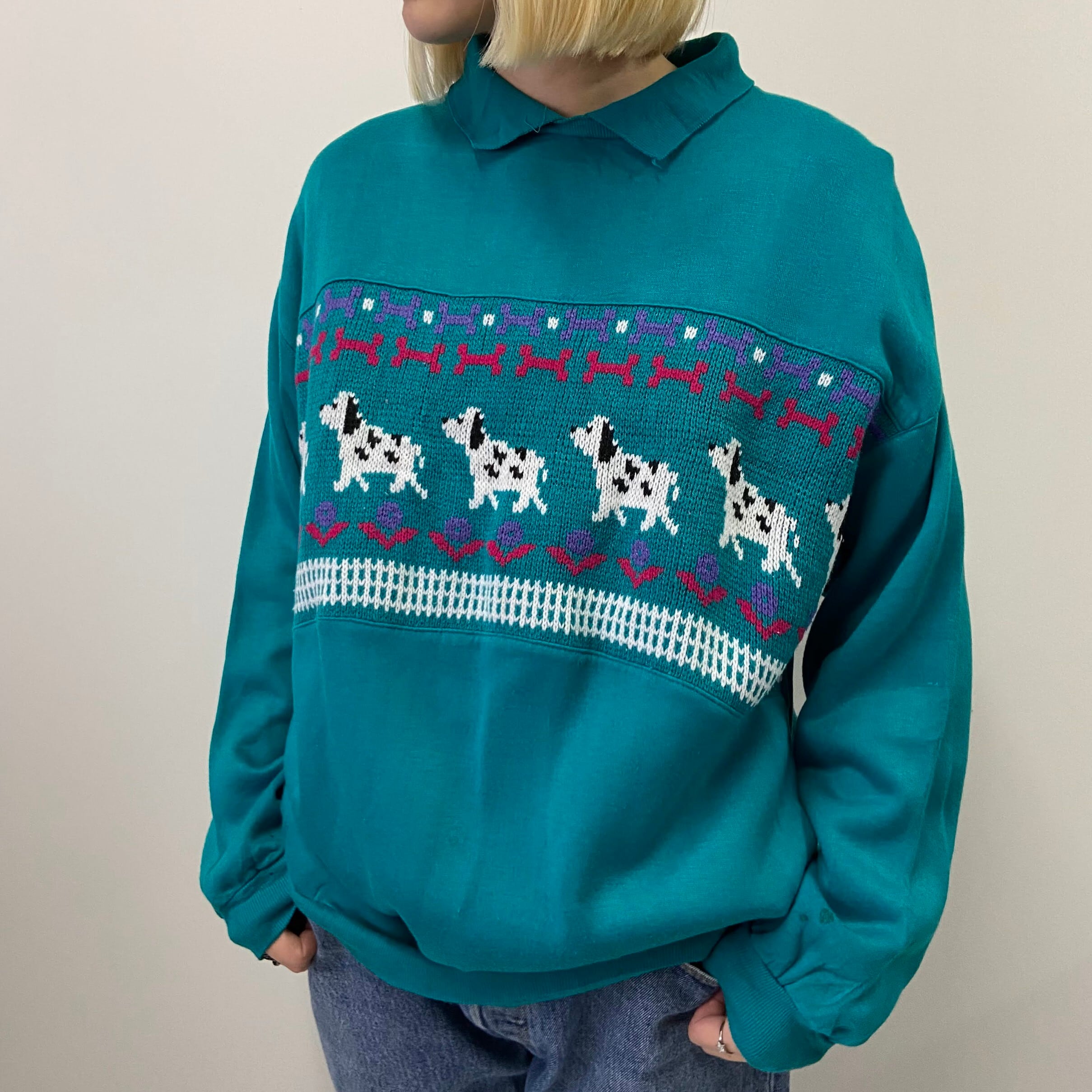 90年代 ヴィンテージ Eileen Co ニット切替 犬 アニマル 襟付き スウェットトレーナー レディースm 古着 グリーン 緑色 ビンテージ 90 S スウェット Cave 古着屋 公式 古着通販サイト 90年代 ヴィンテージ Eileen Co ニット切替 犬 アニマル 襟付き スウェットトレーナー レディースm 古着 グリーン 緑色 ビンテージ 90 S スウェット Cave 古着屋 公式 古着通販サイト