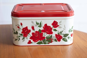 華やかな赤い花柄　ブレッド（Tin ブリキ）缶　趣味のお道具入れに最適！　その２