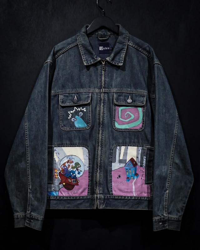 【WEAPON VINTAGE】Character Paint Custum Zip Up Loose Denim Jacket