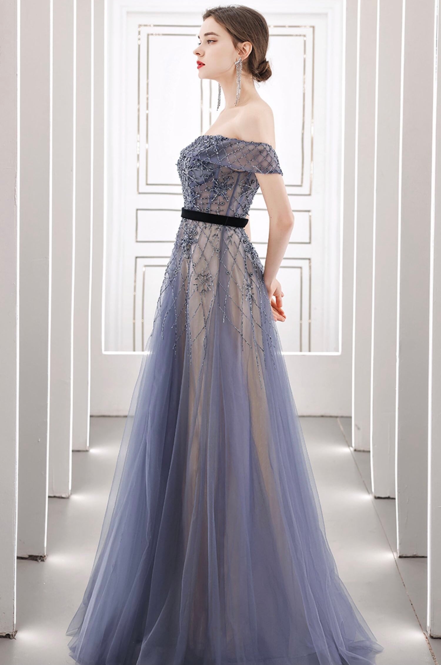 ネイビービジューオフショルダードレス | PACHELBEL パッヘルベル  