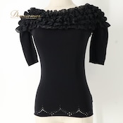 バレエ 衣装 Chacott チャコット トップス ノーソーイングニット カットソー レッスンウェア ブラック系 黒 日本製 フリル 無地 シンプル 華やか かわいい おしゃれ 上品 大人っぽい ダンス 練習 レッスン 練習着 ダンス衣装