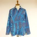 Retro Bias Print Regular Collar Shirts　Blue