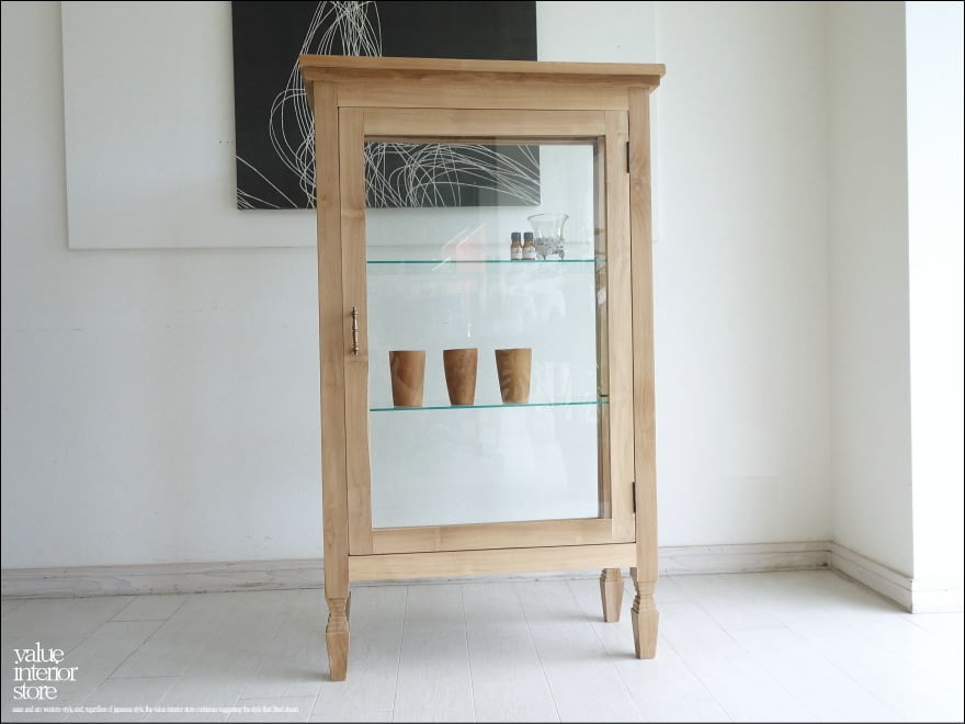 ガラスショーケースGalaN 陳列ケ-ス コレクションケース 飾り棚 什器 食器棚 無垢材家具 チーク材 ナチュラルインテリア 展示ケース