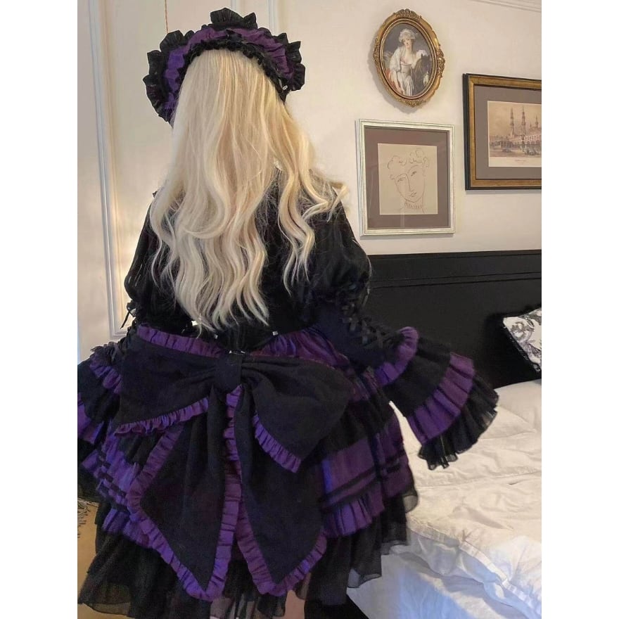 ダークゴシック｜黒×紫のバラ薫る多段フリル ヘッドドレス付き4点