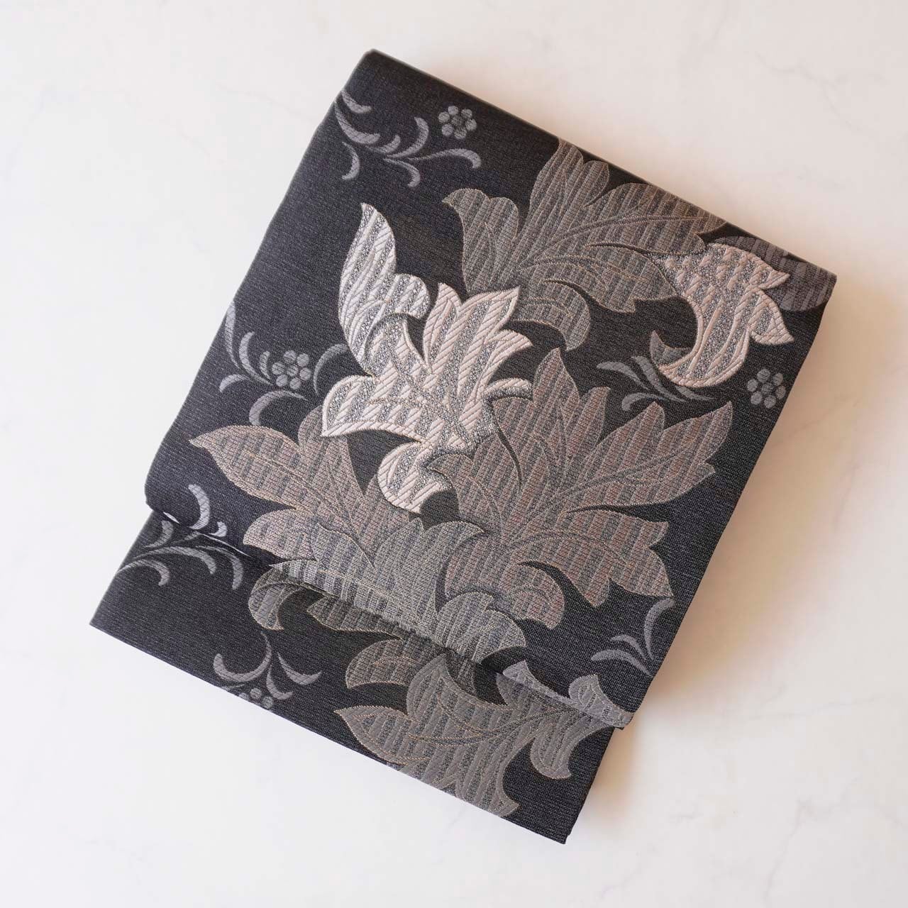 【ふくろ帯】吉村織物 備長炭染め モリスアカンサス文 ふくろ帯