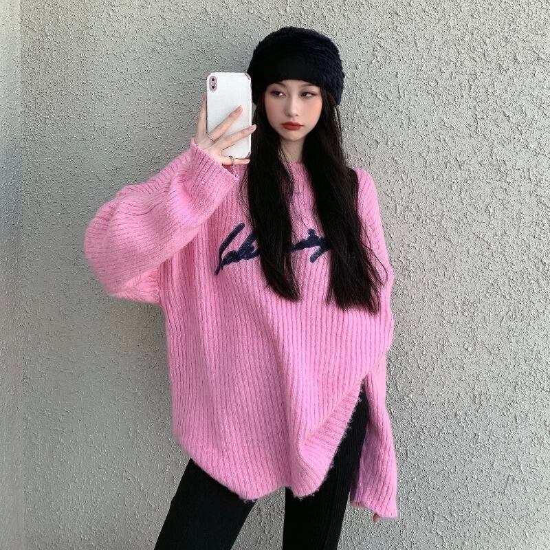 セーター ルーズニットスプリングスタンダードトップス ピンク レッド レトロ 春物 YY-ファッション92961368960