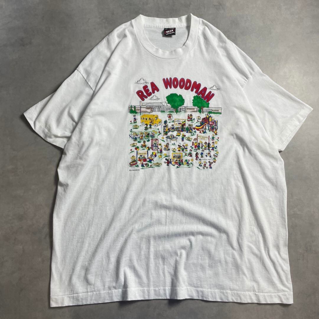 90s USA製 小学校 絵 art vintage T-shirt