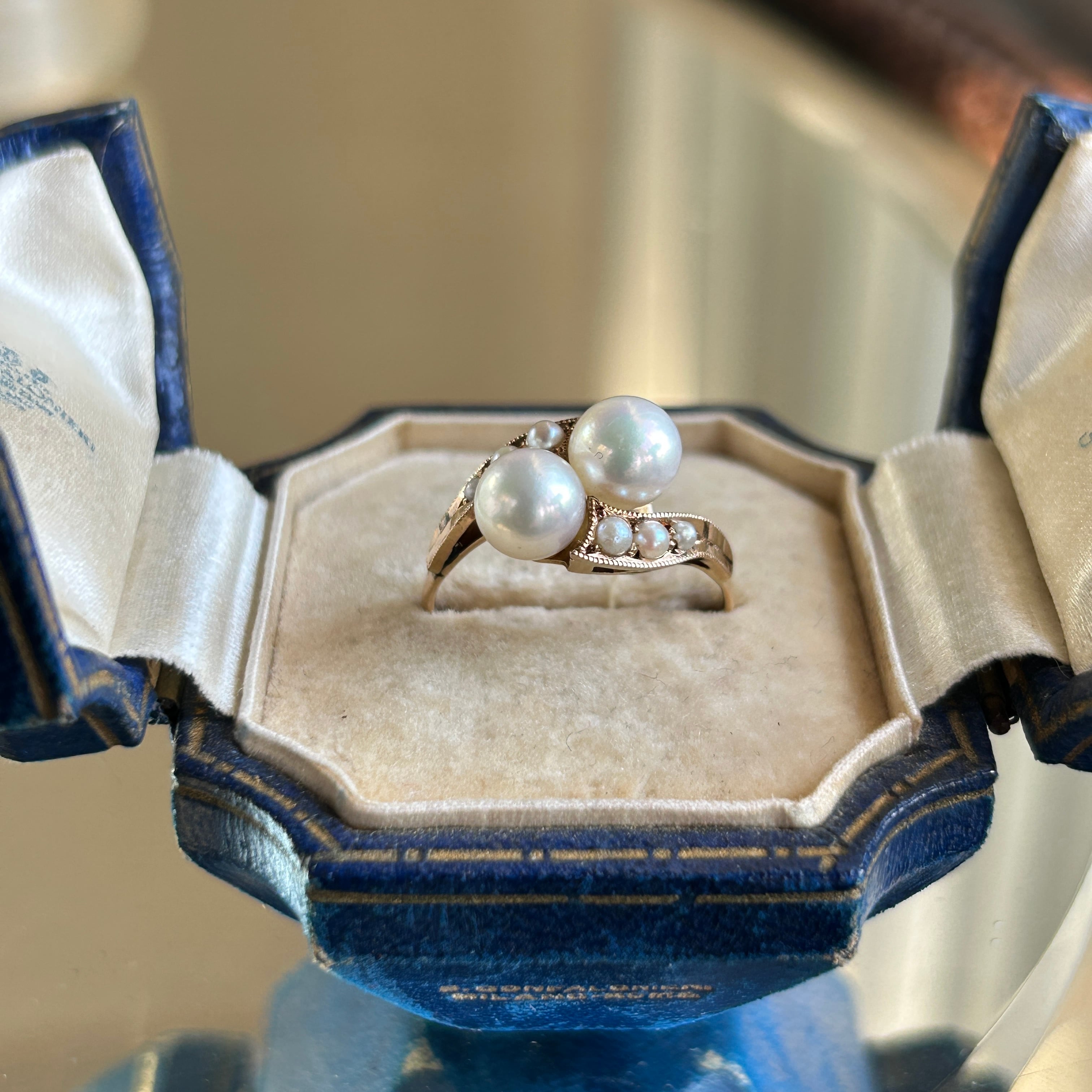 ヴィンテージ　18金美珠アコヤと芥子のトワエモアリング