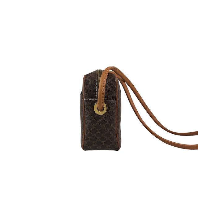 CELINE セリーヌ マカダム ショルダーバッグ ブラウン PVC レザー vintage ヴィンテージ オールド 6yth7d