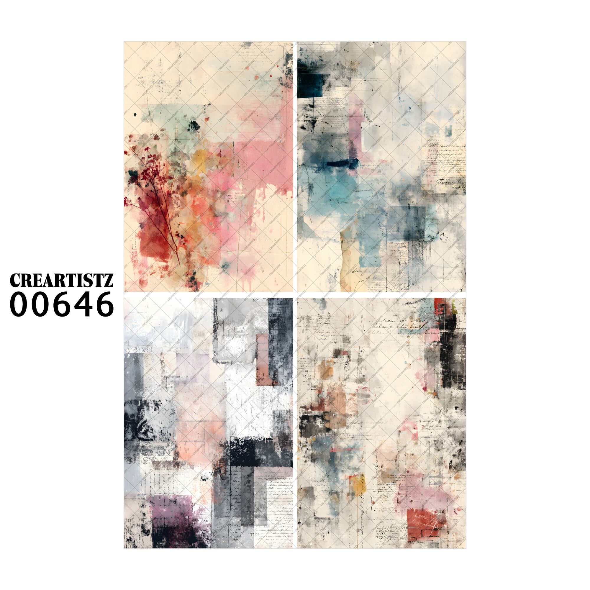 00646 背景 コラージュ素材 オリジナル 12枚セット (4種類×3枚) ペーパー/ステッカー CREARTISTZ