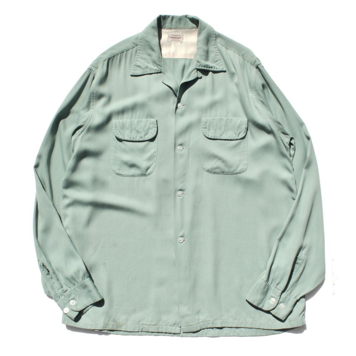 Vintage L/S Loop Collar Rayon Gabardine Shirt [penneys TOWNCRAFT 