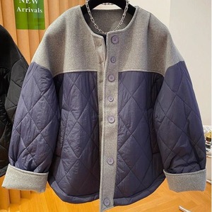 QUILTING STITCH COLLARLESS WOOL SHORT JACKET COAT 2colors M-15025