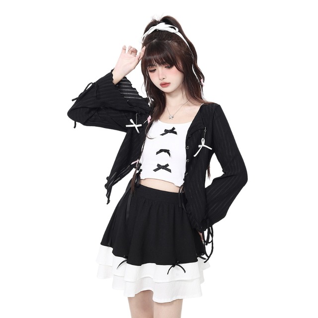 ゴスロリ通販 With U ゴスロリ CRAZYGIRL カーディガン 春夏 リボン JK  ソフト 原宿ファッション かわいい