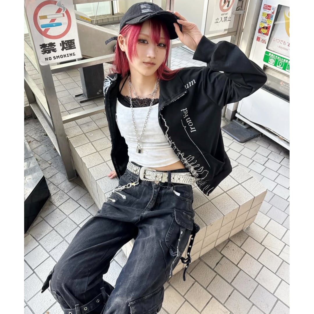 【限定品】ハイネック トップス ジャケット グレー 地雷系 V系 ギャル 6/15 完売→再入荷！】新作☆Skeleton ハイネックZIPトップス