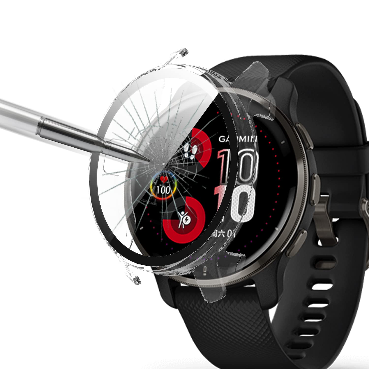 【新着特価】Garmin Venu 2 Plus 対応 ケース 強化ガラスフィルム 保護 カバー 硬質ポリPC素材 一体化 傷防止 耐衝撃 変色防止 全面カバー 全面保護 スマートウォッチ Garmin Venu 2 Plus (クリア)