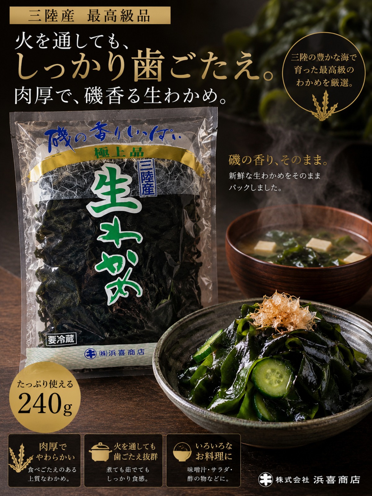三陸産生わかめ240g | 浜喜商店BASE店