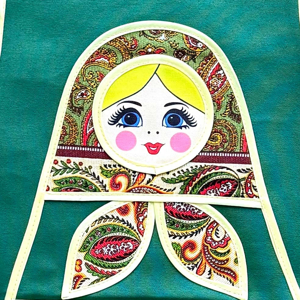 マトエプロン(緑 / ペイズリー柄)