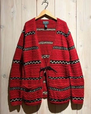【a.k.a.C.a.k.a vintage】"LAUREN RALPH LAUREN" Native Design Hand Knit Gown Jacket