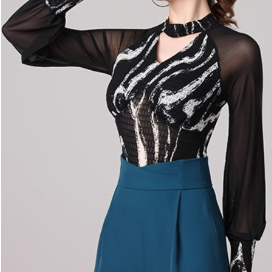 シアースリーブ × アートプリント レオタードトップス ds0820