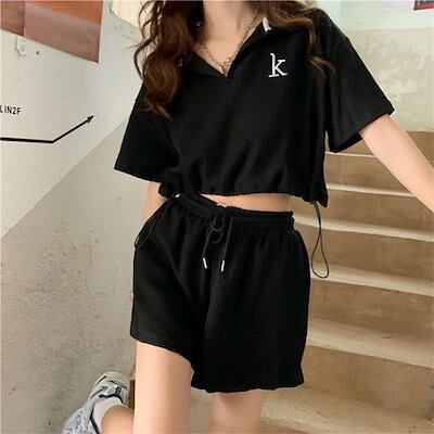 テニスウェア ポロシャツとショートパンツセット ワッフル ポロ 半袖 ショートパンツ セットアップ トップス