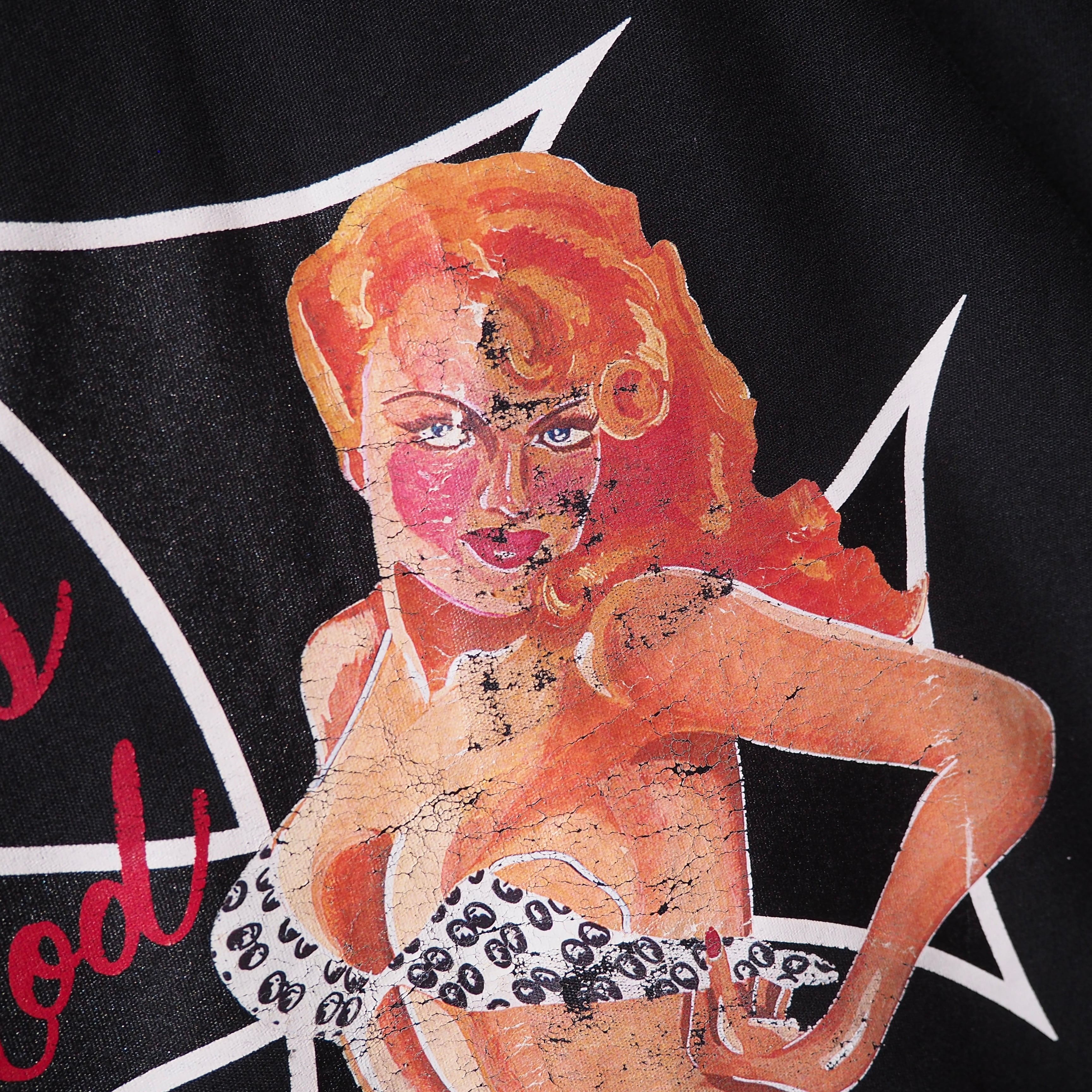 " RED KAP " Glamorous girl Crack printed Vintage loose Work SS shirt