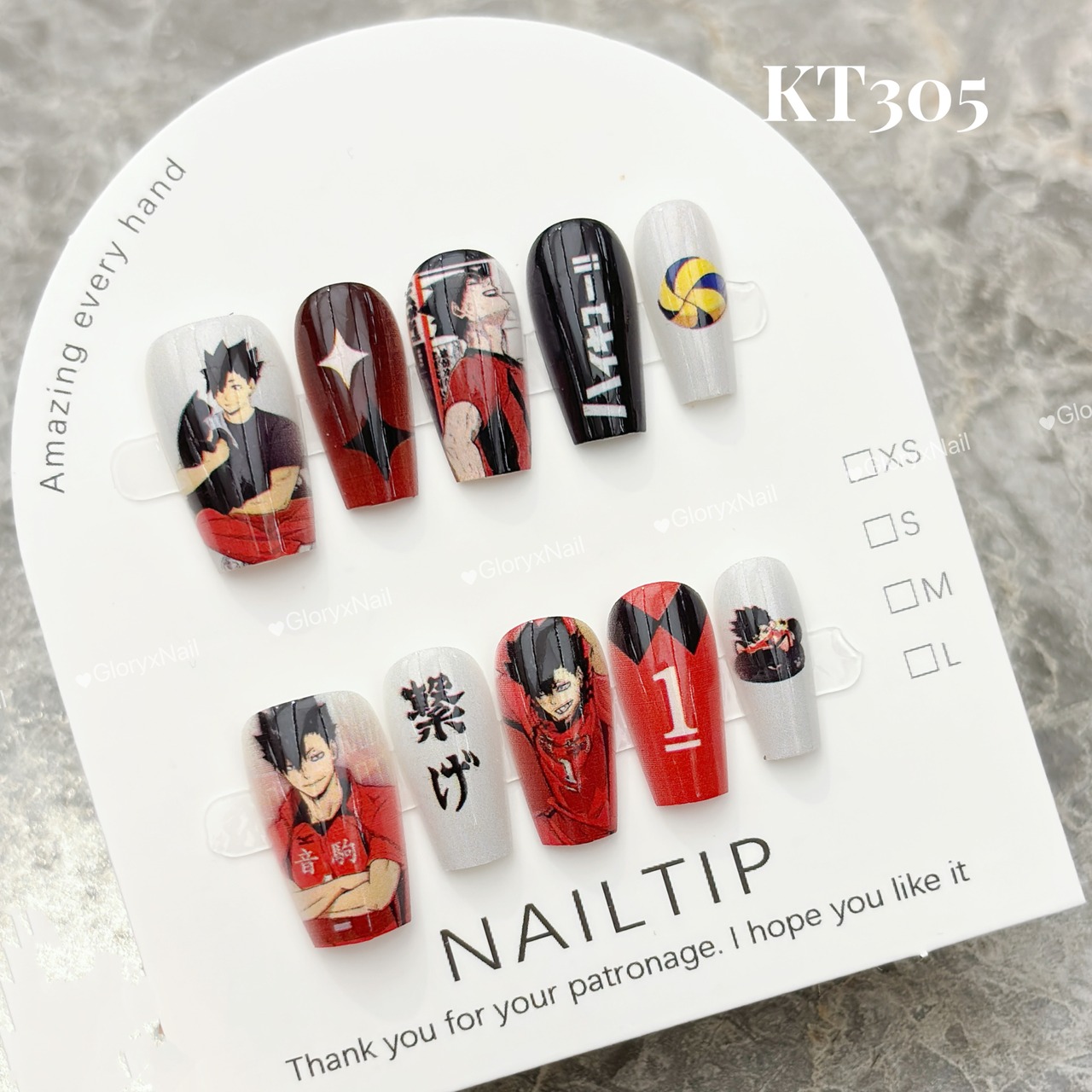KT新作　ネイルチップ　痛ネイル　XS・S・M  長さ20mm 形変更不可　印刷ネイルチップ　ツールキット付き