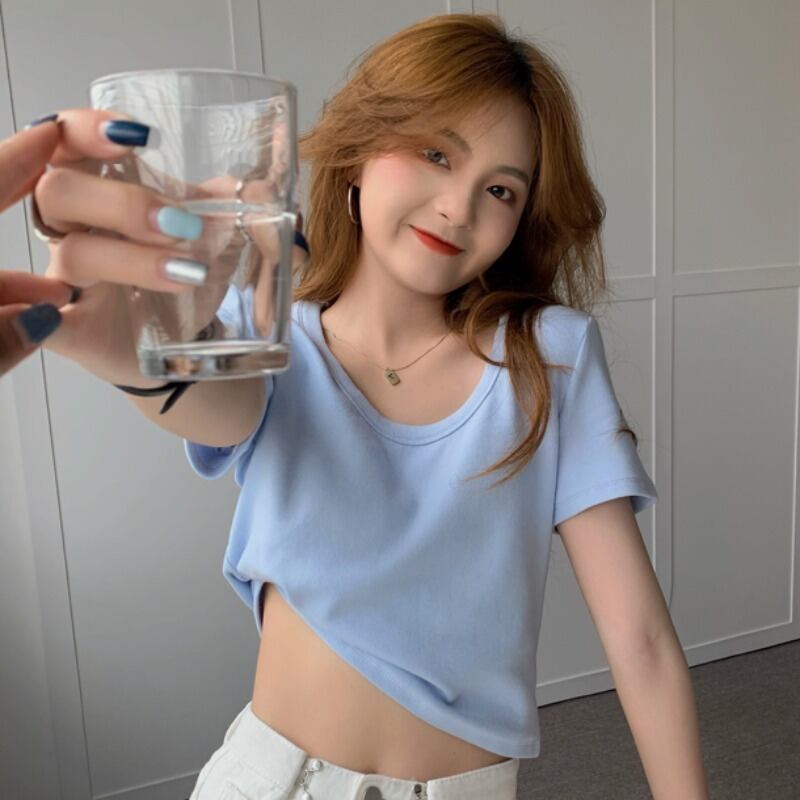 ホワイトショートTシャツ サマー薄手半袖スリーブトップス ハーフスリーブ 夏物 YY-ファッション14397212055