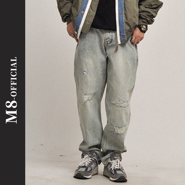 vintage style damaged denim pants M0338