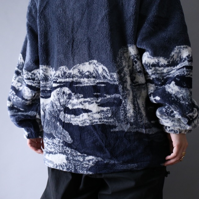 "白熊" good animal pattern over silhouette fleece jacket