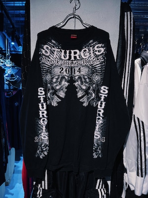 【D4C】"Hot Leathers" Sturgis Black Hills Rally Skull Motorcycle Black L/L T shirt