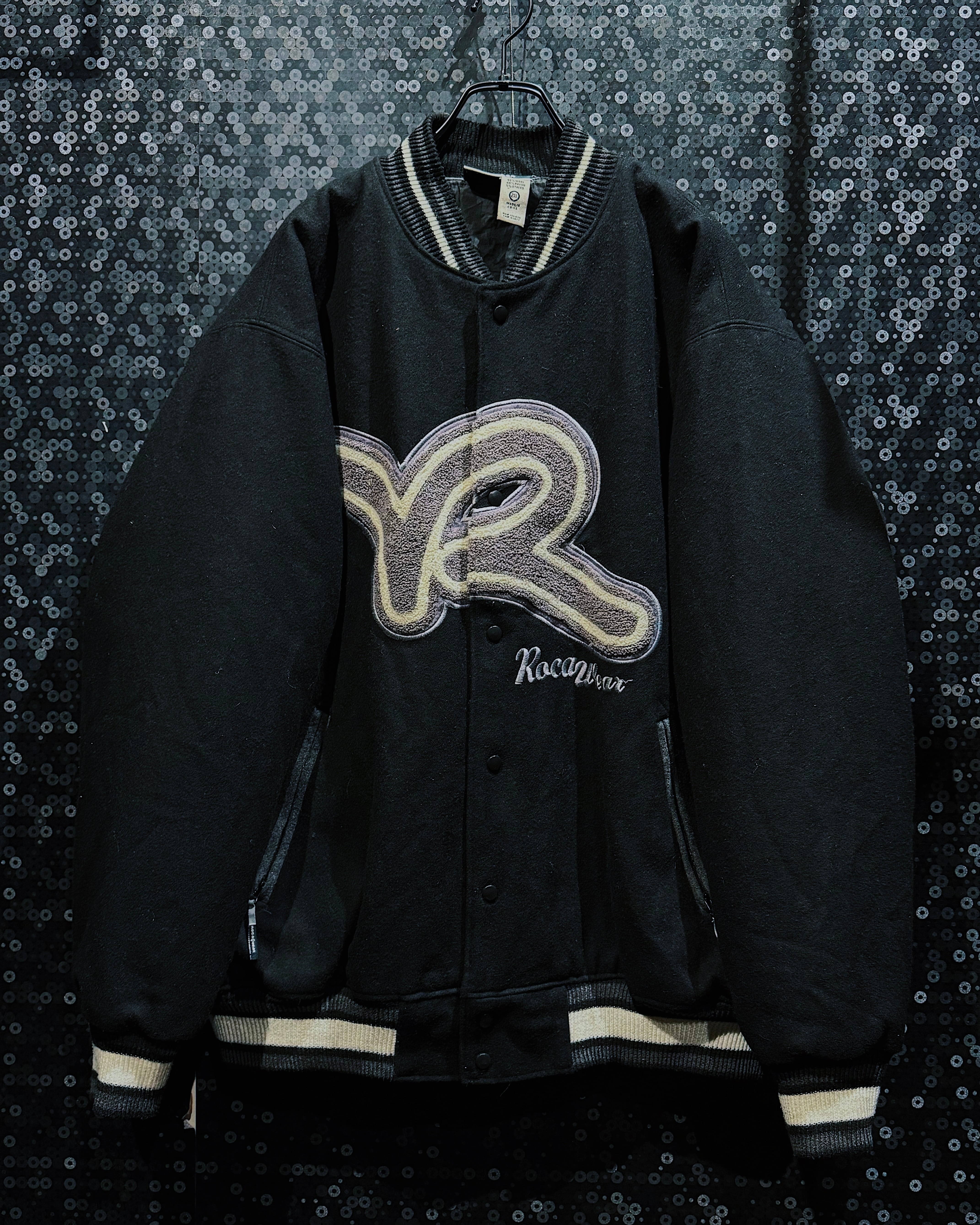 【ÆIEM】“ROCAWEAR” vintage big logo varsity jacket black × ivory