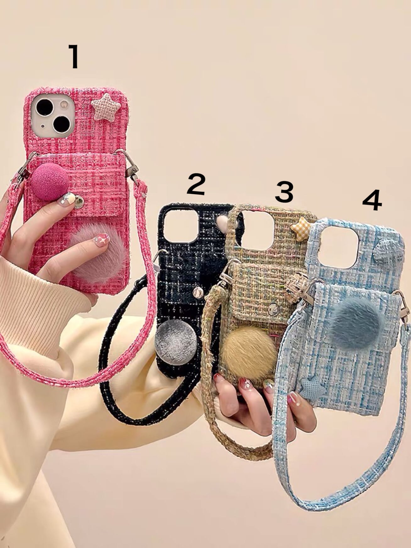 iPhoneケース iPhone15 iPhone14 ツイード チェック 秋冬 ハンド