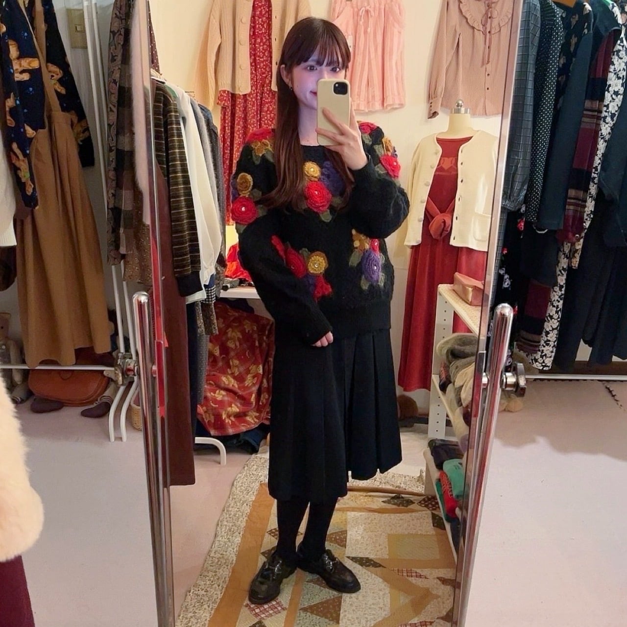 colorful flower stone mesh knit sweater