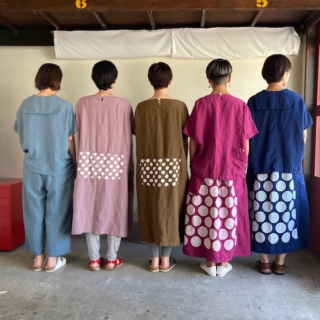 快晴堂 レディース パンツ Girl'sベルギーリネンの大きな水玉 斜め