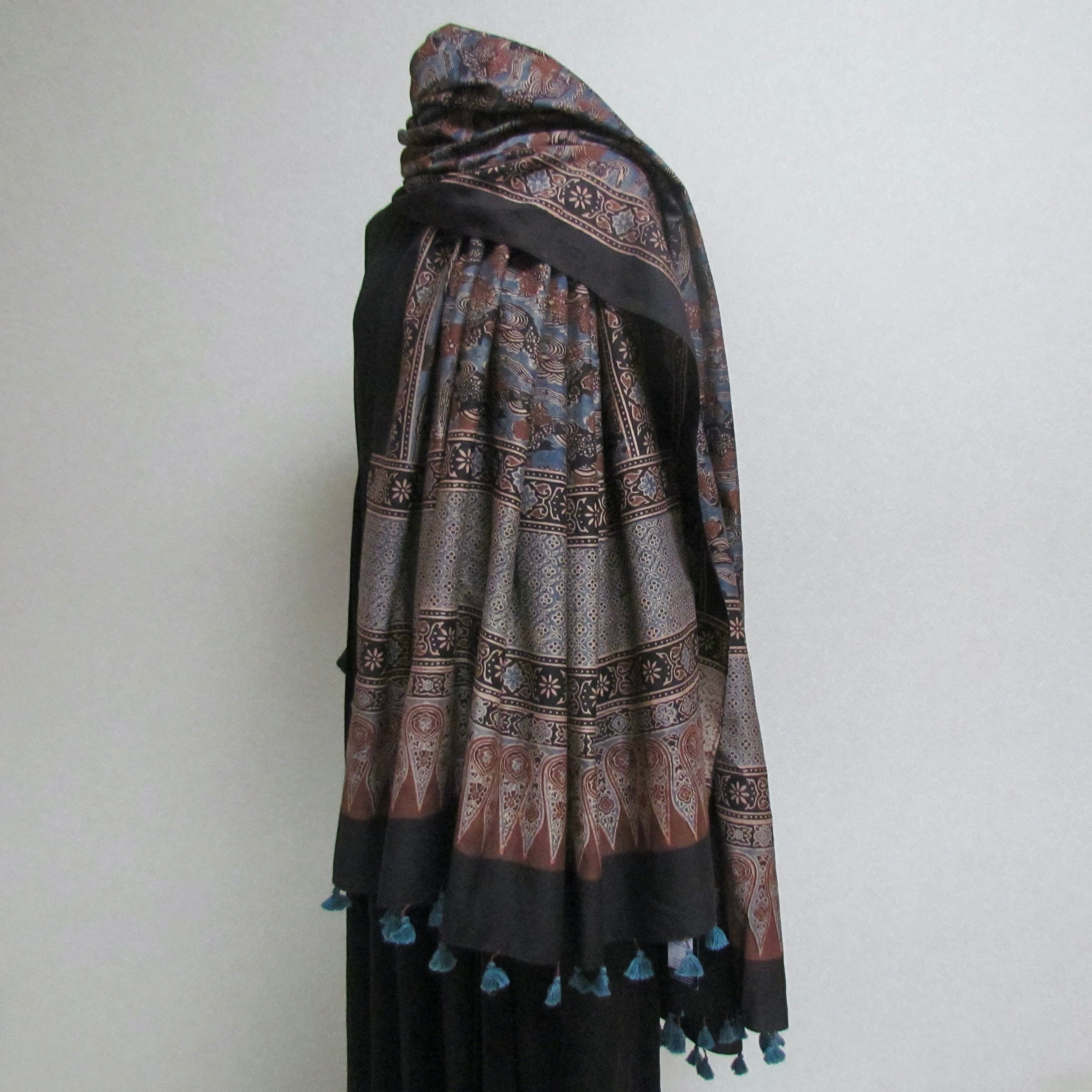 アジュラック 鉄媒染 茜染 艶のある綿 大判ショール