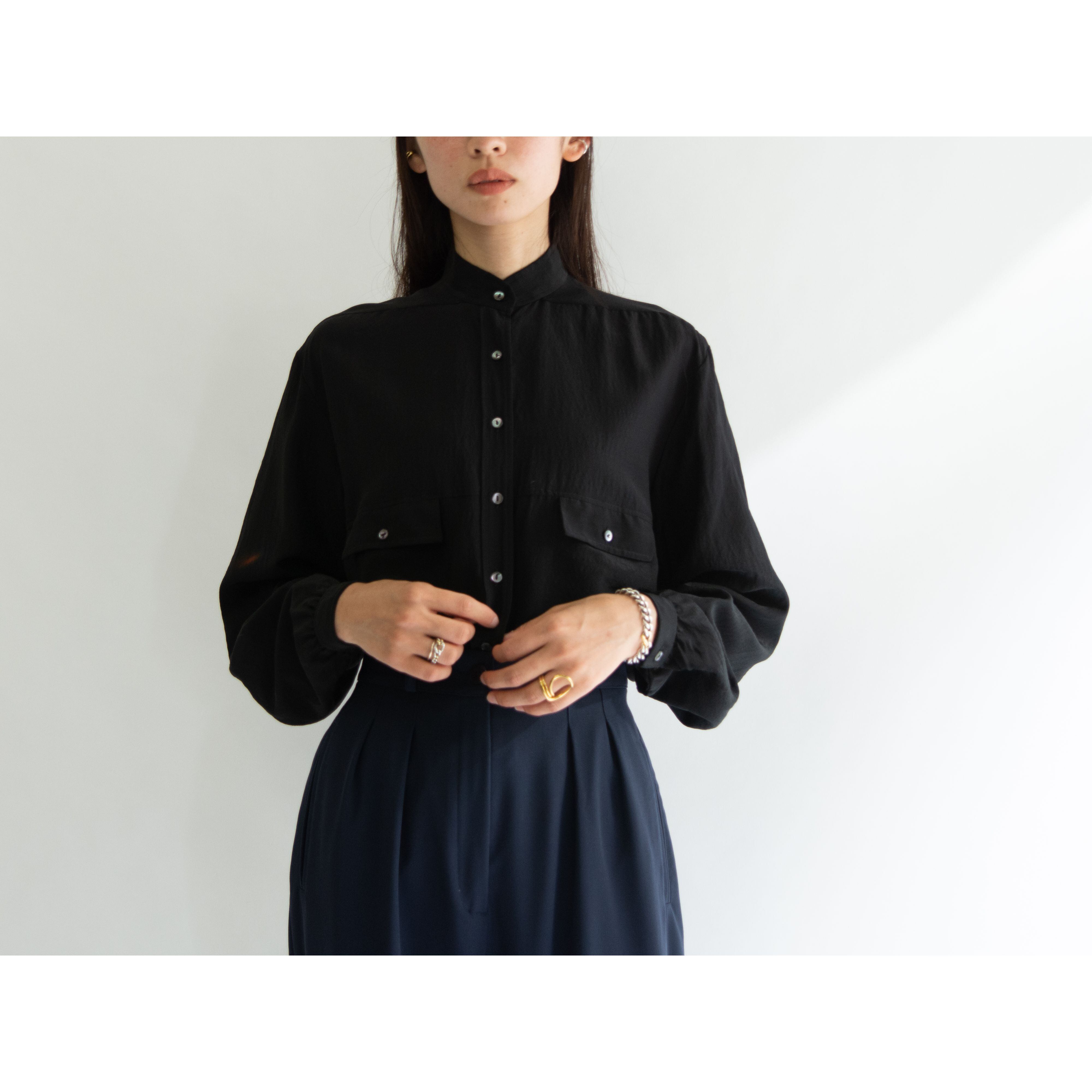 【Valentino Garavani】Made in France Wool-Silk Band Collar Blouse(ヴァレンティノガラヴァーニ フランス製ウールシルクバンドカラーブラウス 長袖シャツ)