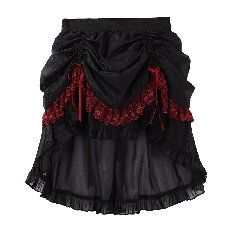 ロリータファッション ゴシック赤黒ロングスカートセット ビスチェ付き