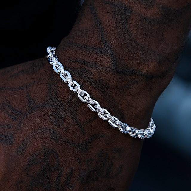 s925 Iced Out Box Chain Bracelet 【Zirconia】