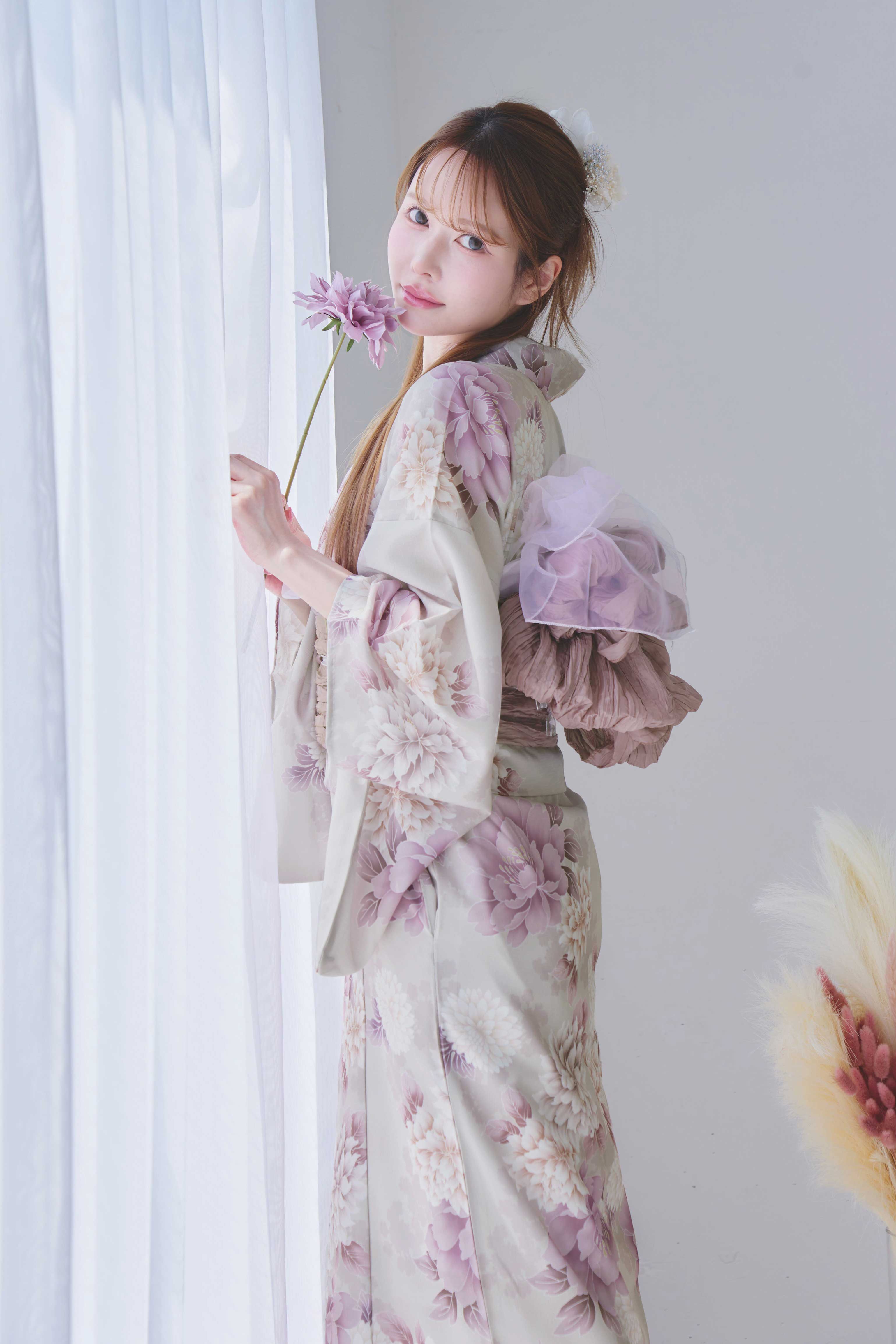 ワンピース浴衣3点setはんなり花乙女（薄ベージュ地モカ）OP-2 ワンピース浴衣4点setはんなり花乙女（薄ベージュ地モカ）OP-2